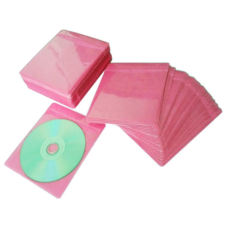HAPLIVES CD/DVD/BluRay Sleeves,Double-Sided Refill Plastic Sleeve for CD and DVD Storage Binders,100 Pack (Pink) - Image 1